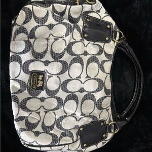 Vintage Coach Signature Sequin Tote Bag in White and Black